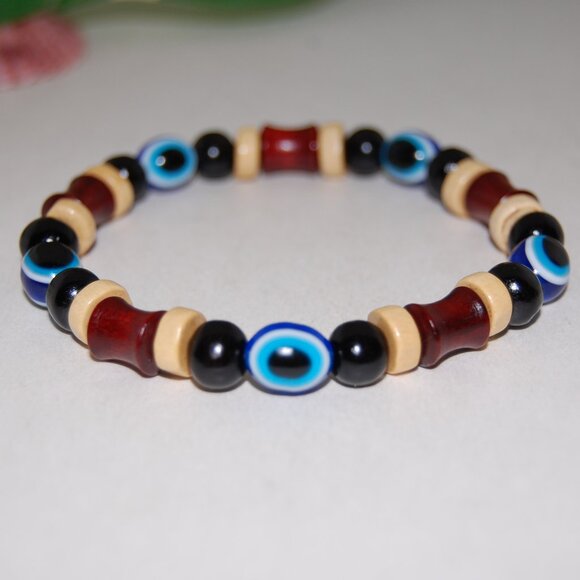 Evil Eye Bracelet,Evil Eye Wood Bracelet,Fatima Bracelet,Good Luck Bracelet - Picture 2 of 2